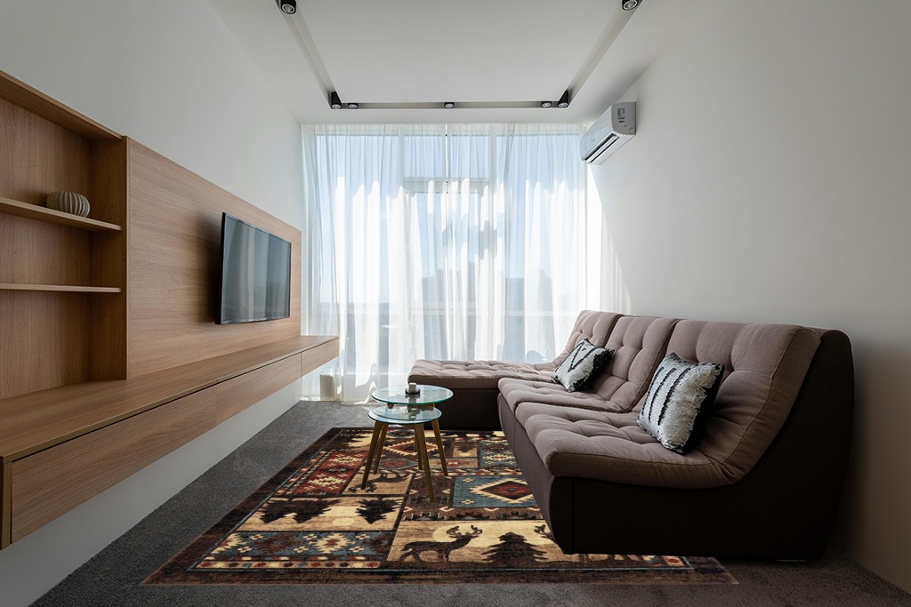 Christmas rug ideas in Grey Living Room with Brown Couch