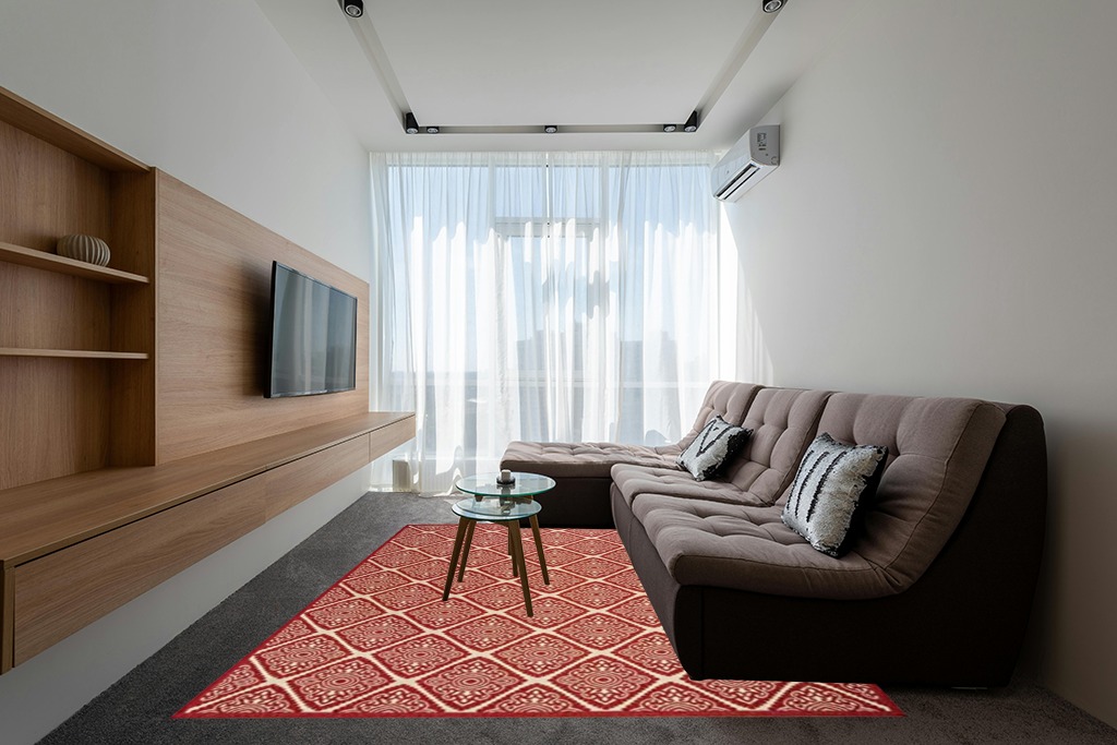 SAFAVIEH Linden Collection 8' x 10' Red/Cream LND132Q Trellis Indoor/ Outdoor Non-Shedding Easy scrubbing Patio Backyard Porch Deck Mudroom Area-Rug in Grey Living Room with Brown Couch