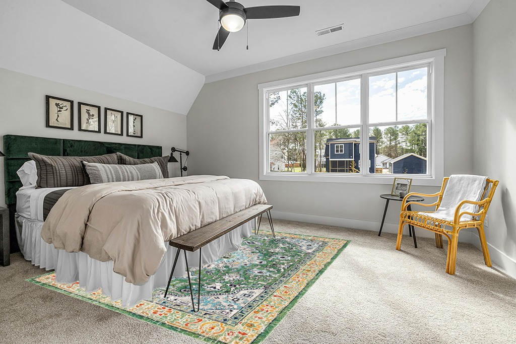 Green rug ideas in Grey Traditional Bedroom with King Bed