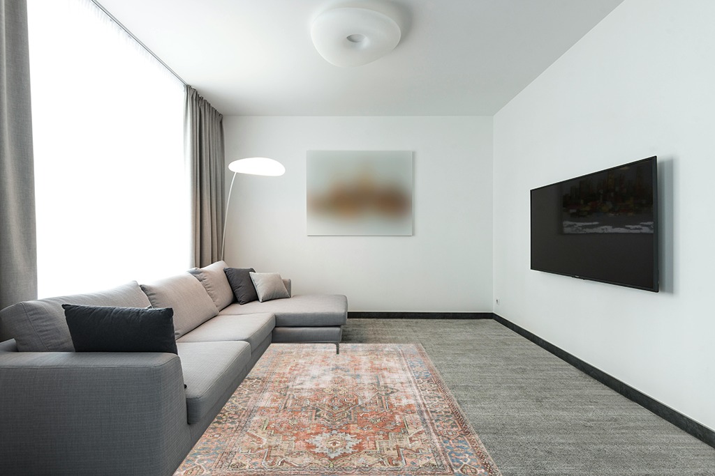 Rug ideas in Modern Living Room with Grey Couch