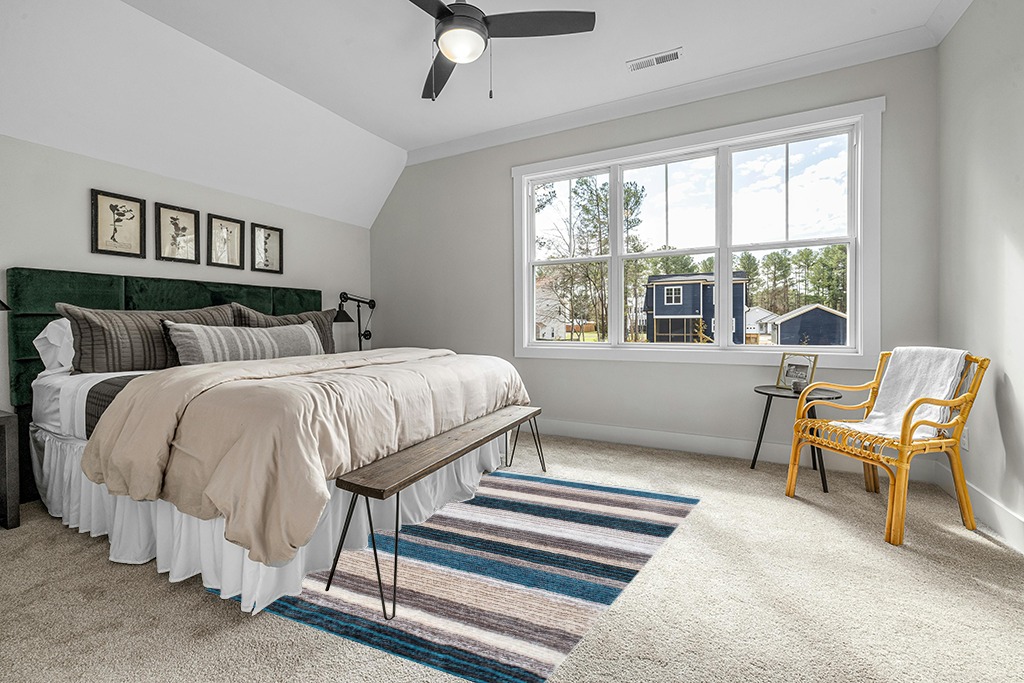 Grey room rug ideas in Grey Traditional Bedroom with King Bed