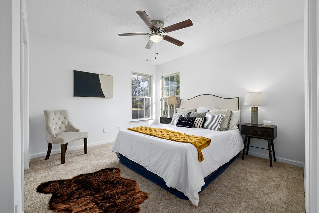 Bear rug ideas in White and Yellow Modern Bedroom