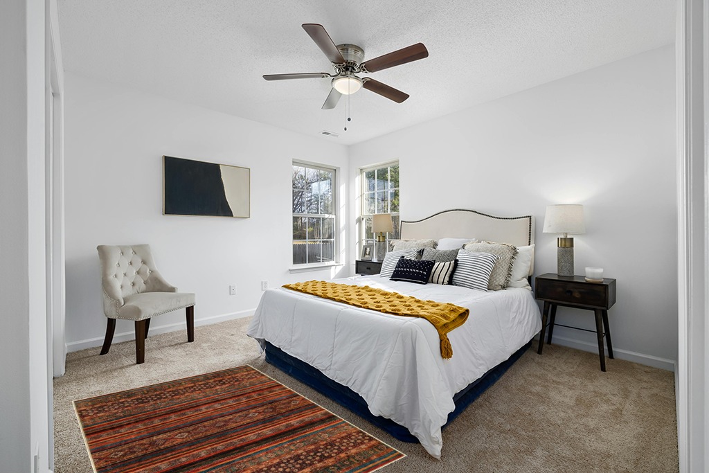 Oriental rug decorating ideas in White and Yellow Modern Bedroom