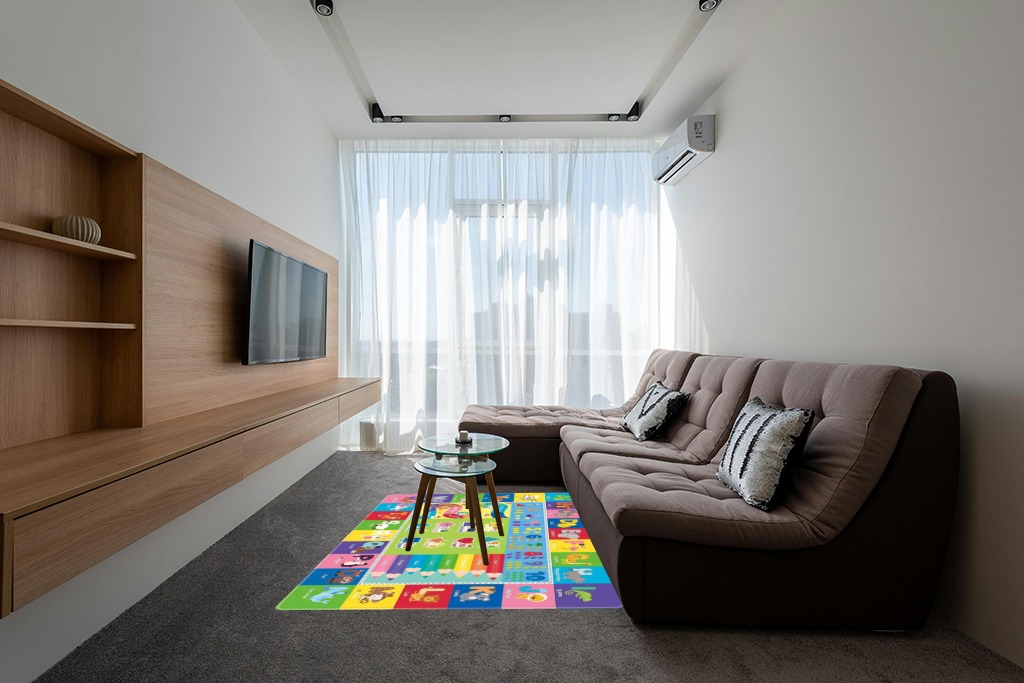 Kids Play Rug for Baby Play Mat for Floor, 78.7 x 59 Inches Kids Rugs for Playroom, Playtime Collection ABC, Numbers, Animals, Month, Season Educational Area Rug for Kids Room Classroom in Grey Living Room with Brown Couch