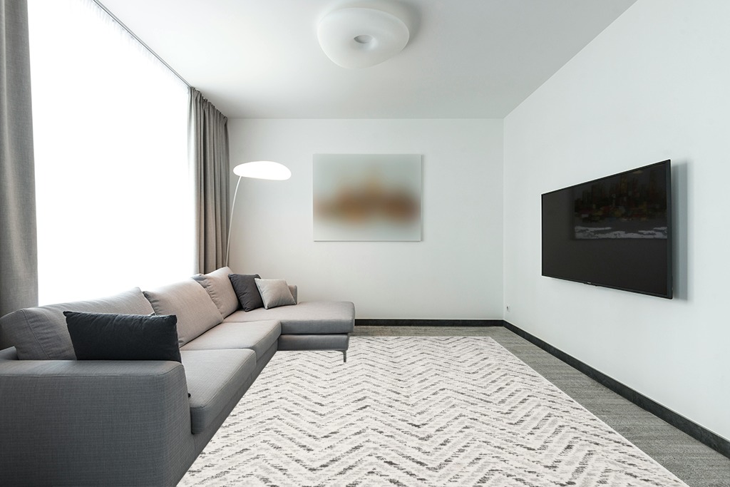 SAFAVIEH Adirondack Collection Area Rug - 9' x 12', Ivory & Charcoal, Chevron Design in Living Room