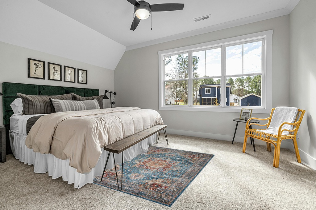 Grey room rug ideas in Grey Traditional Bedroom with King Bed