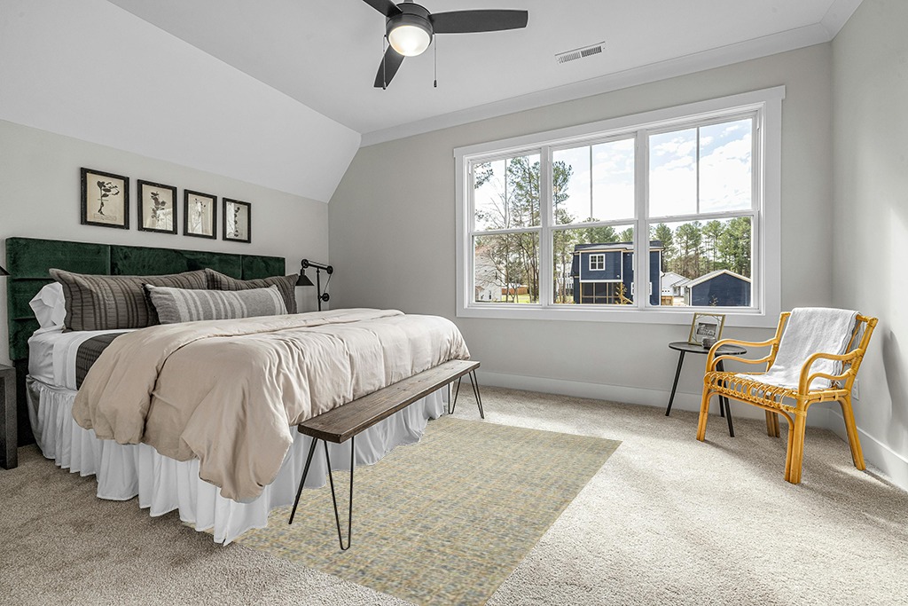 Loloi Chris Loves Julia Polly 5'-0" x 7'-6" Area Rug in Blue/Sand - Large Neutral Area Rug, Unique Patterned Rug for Living Room, Bedroom, Dining Area, Home Office in Grey Traditional Bedroom with King Bed