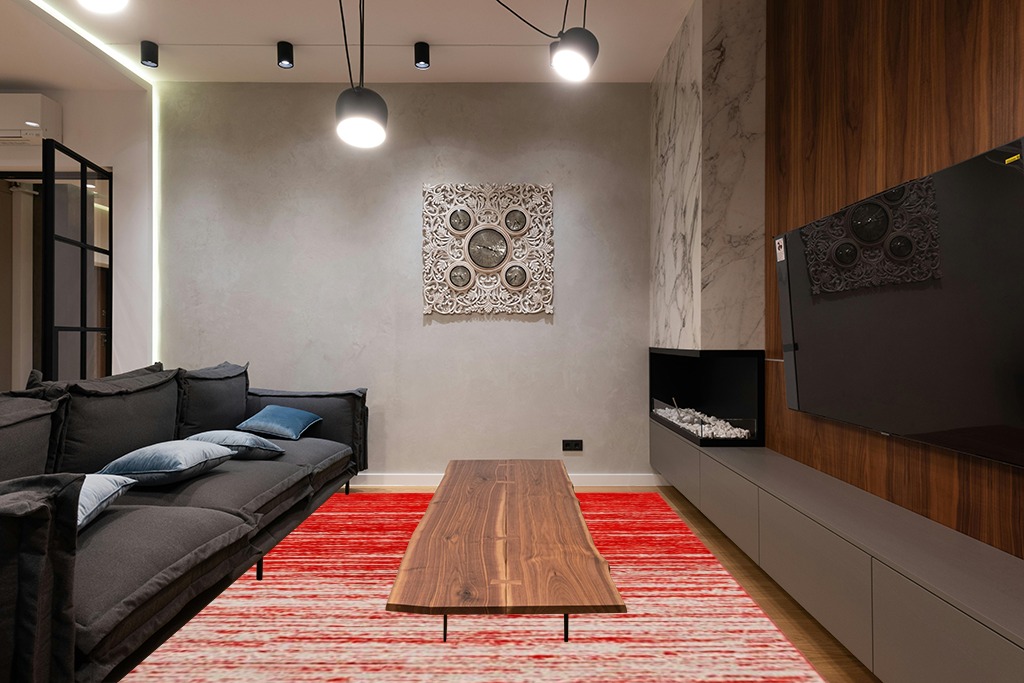 SAFAVIEH Adirondack Collection Area Rug - 8' x 10', Orange & Grey, Modern Ombre Design, Non-Shedding & Easy Care, Ideal for High Traffic Areas in Living Room, Bedroom (ADR113P) in Dark Wood Living Room with Black Couch