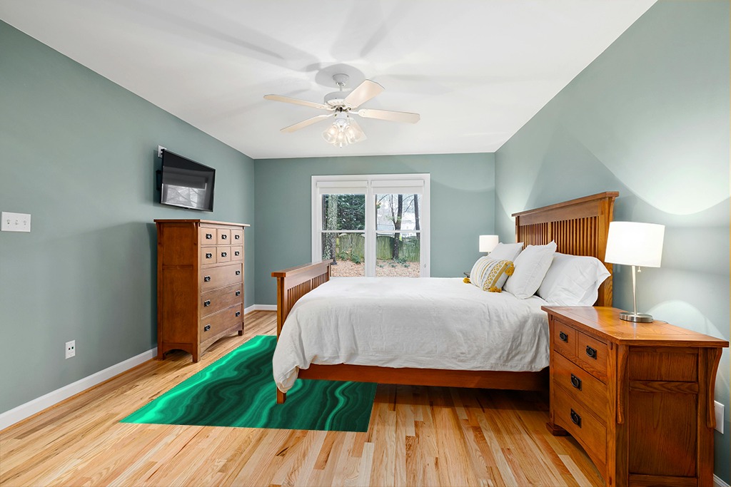 Sheepskin rug bedroom ideas in Teal and Orange Wood Bedroom