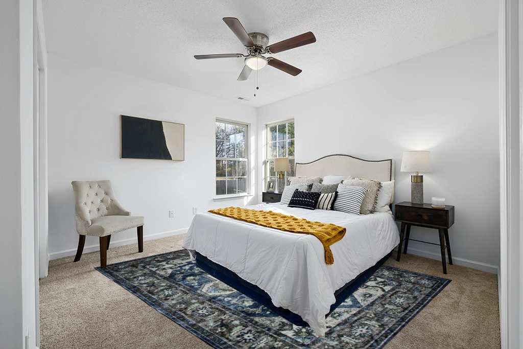 Grey room rug ideas in White and Yellow Modern Bedroom