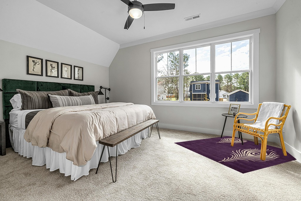 SAFAVIEH Soho Collection 6' Square Purple / Ivory SOH704A Handmade Premium Wool & Viscose Area Rug in Grey Traditional Bedroom with King Bed