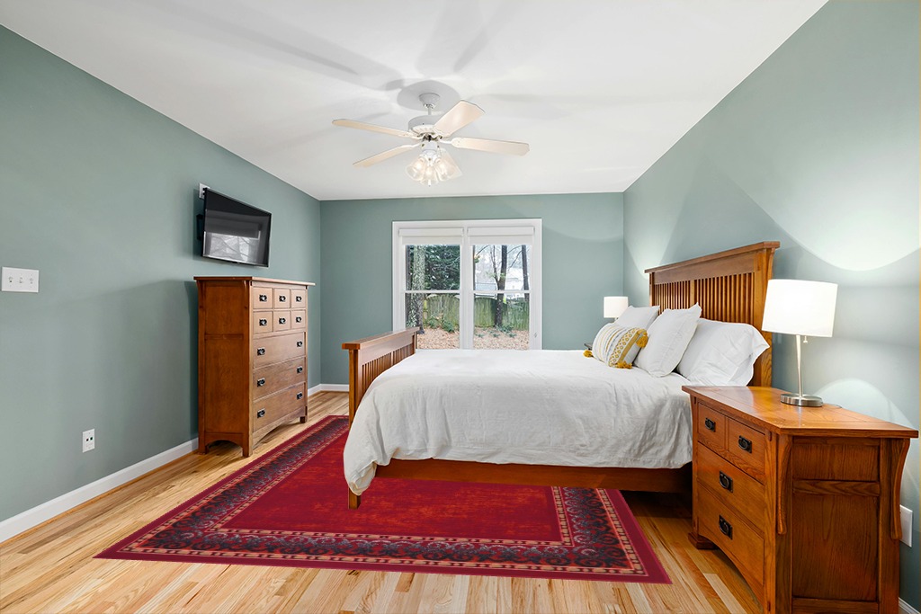 Rug ideas in Teal and Orange Wood Bedroom