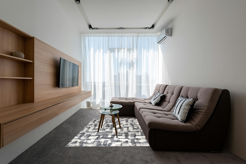 Gertmenian Indoor Modern Plush and Non-Shedding Shaggy Carpet for Foyer Living Room Kitchen Entryway Bedroom Area Rug, 5x7 Standard, Abstract Gray Cream Geometric in Grey Living Room with Brown Couch