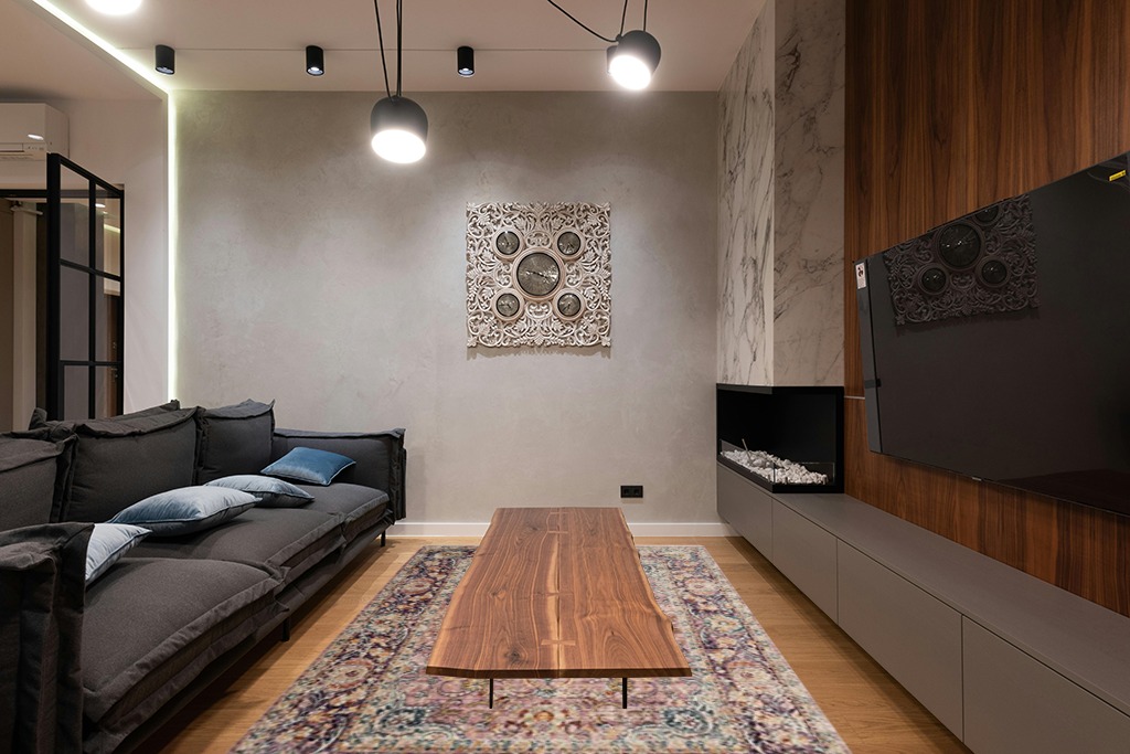 SAFAVIEH Illusion Collection Area Rug - 6' x 9', Light Purple & Purple, Vintage Distressed Viscose Design, Ideal for High Traffic Areas in Living Room, Bedroom (ILL700A) in Dark Wood Living Room with Black Couch