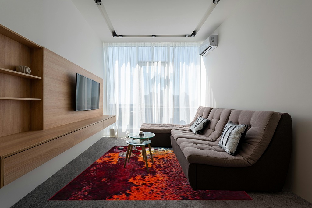 SAFAVIEH Glacier Collection 8' x 10' Red / Orange GLA124Q Modern Abstract Non-Shedding Living Room Bedroom Dining Home Office Area Rug in Grey Living Room with Brown Couch
