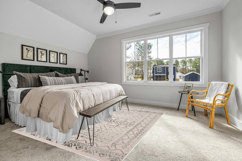 King size bed rug ideas in Grey Traditional Bedroom with King Bed