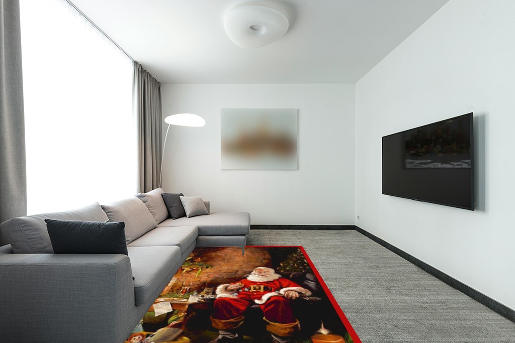 Rug over carpet ideas in Modern Living Room with Grey Couch
