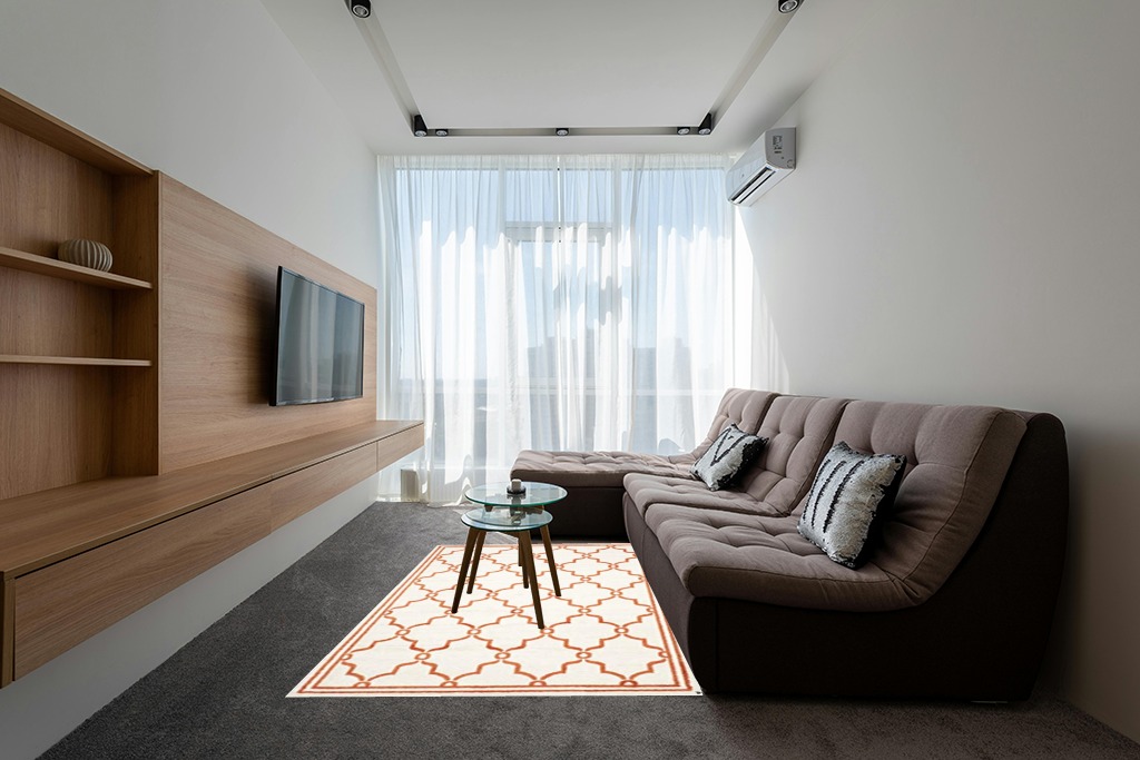 Rug ideas in Grey Living Room with Brown Couch