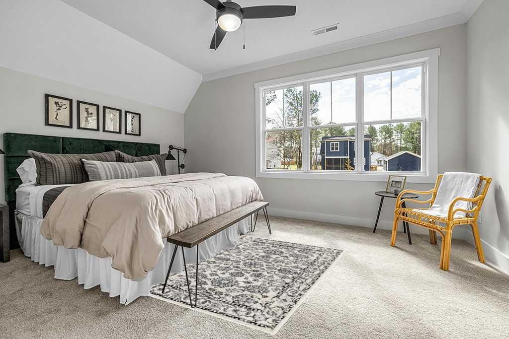 Grey room rug ideas in Grey Traditional Bedroom with King Bed