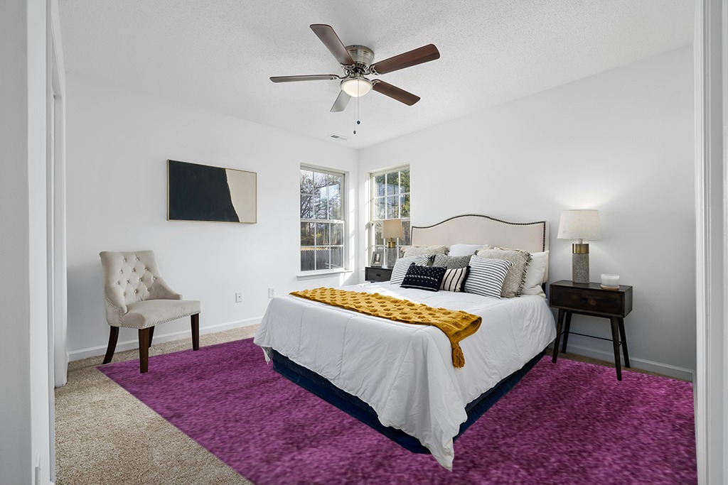 Rug over carpet ideas in White and Yellow Modern Bedroom