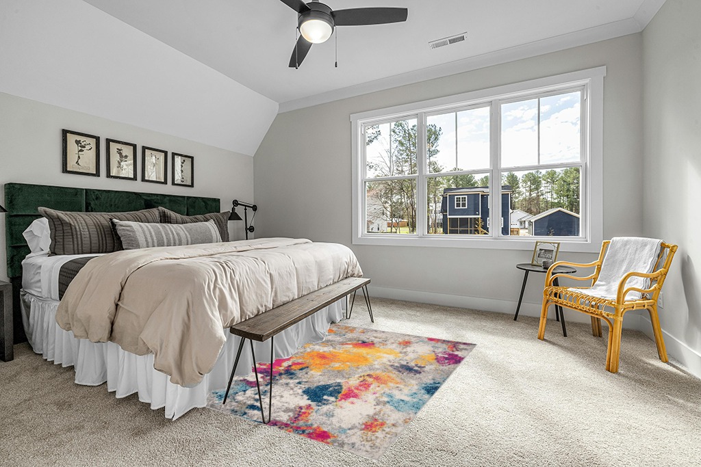Grey room rug ideas in Grey Traditional Bedroom with King Bed