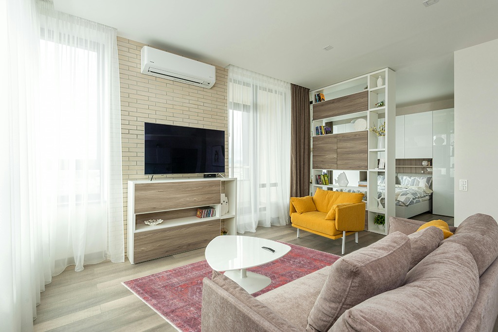 Adiva Rugs Machine Washable Area Rug with Non Slip Backing for Living Room, Bedroom, Bathroom, Kitchen, Printed Vintage Home Decor, Floor Decoration Carpet Mat (RED/Brown, 5' x 7') in Light Modern Living Room with TV