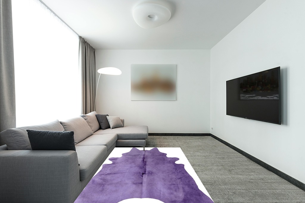 Cowhide rug decor ideas in Modern Living Room with Grey Couch