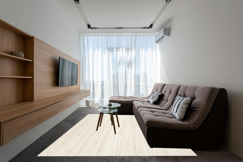 Jute rug decorating ideas in Grey Living Room with Brown Couch