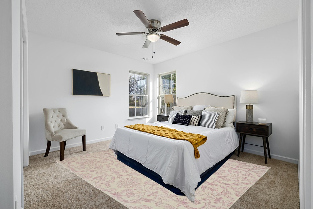 Cute rug ideas in White and Yellow Modern Bedroom