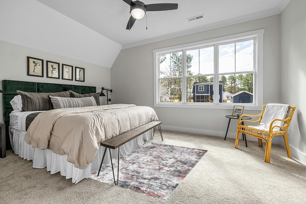 Grey room rug ideas in Grey Traditional Bedroom with King Bed