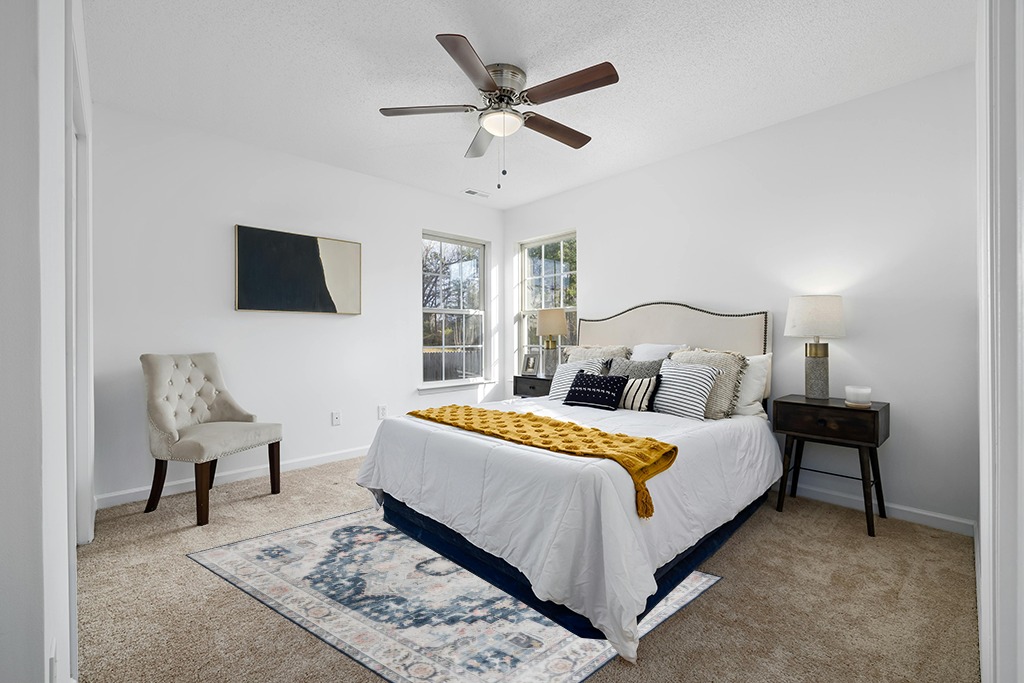 Grey room rug ideas in White and Yellow Modern Bedroom