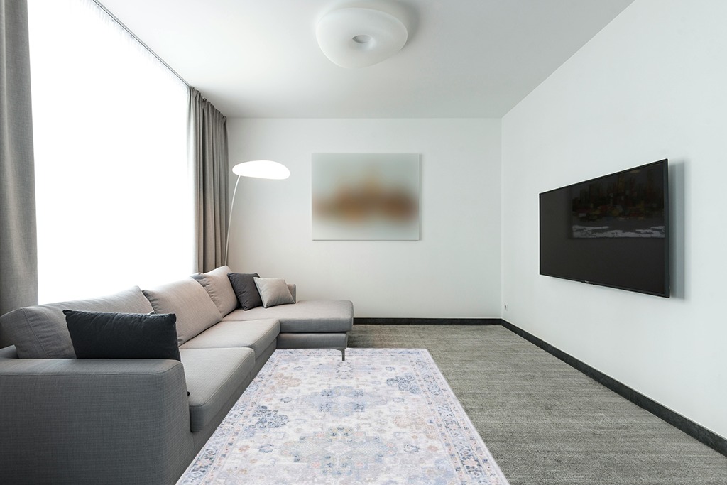 Are white rugs a bad idea in Modern Living Room with Grey Couch