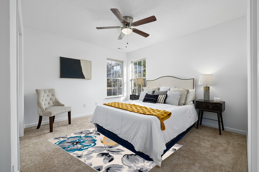 Grey room rug ideas in White and Yellow Modern Bedroom