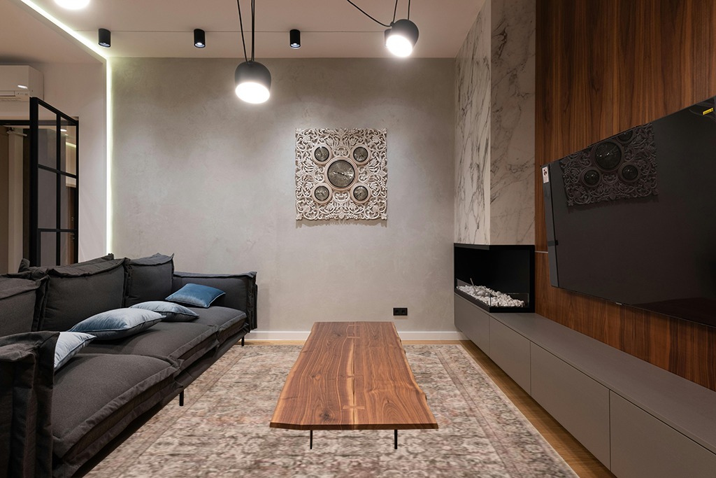 nuLOOM Hillstone Collection 8x10 Area Rug, Traditional Vintage Distressed Medallion, Thick and Soft, Durable Non-Shedding Low Pile Poly/Jute Blend, Easy to Clean, Living Room, Bedroom in Dark Wood Living Room with Black Couch