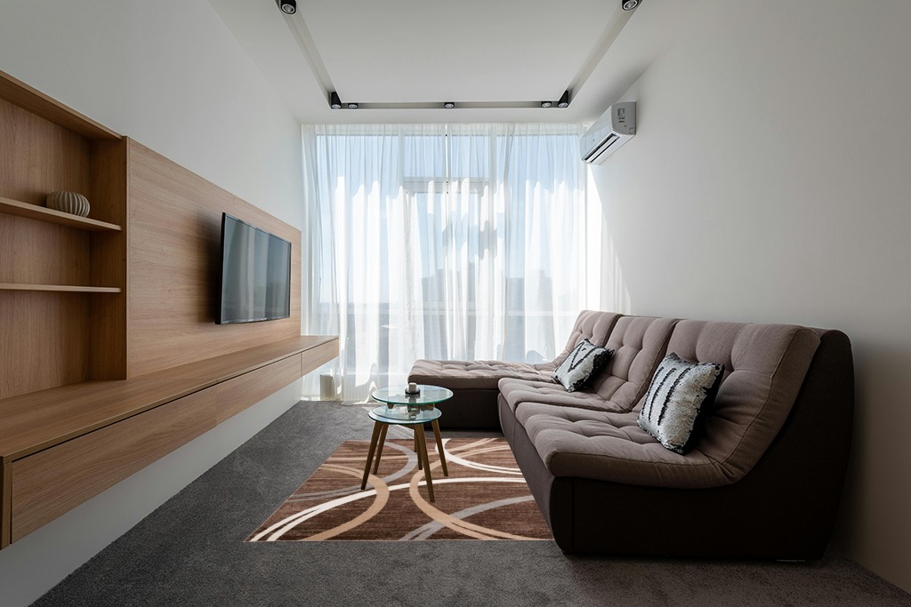 Rugshop Modern Wavy Circles Design Area Rug 5' 3" x 7' 3" Brown in Grey Living Room with Brown Couch