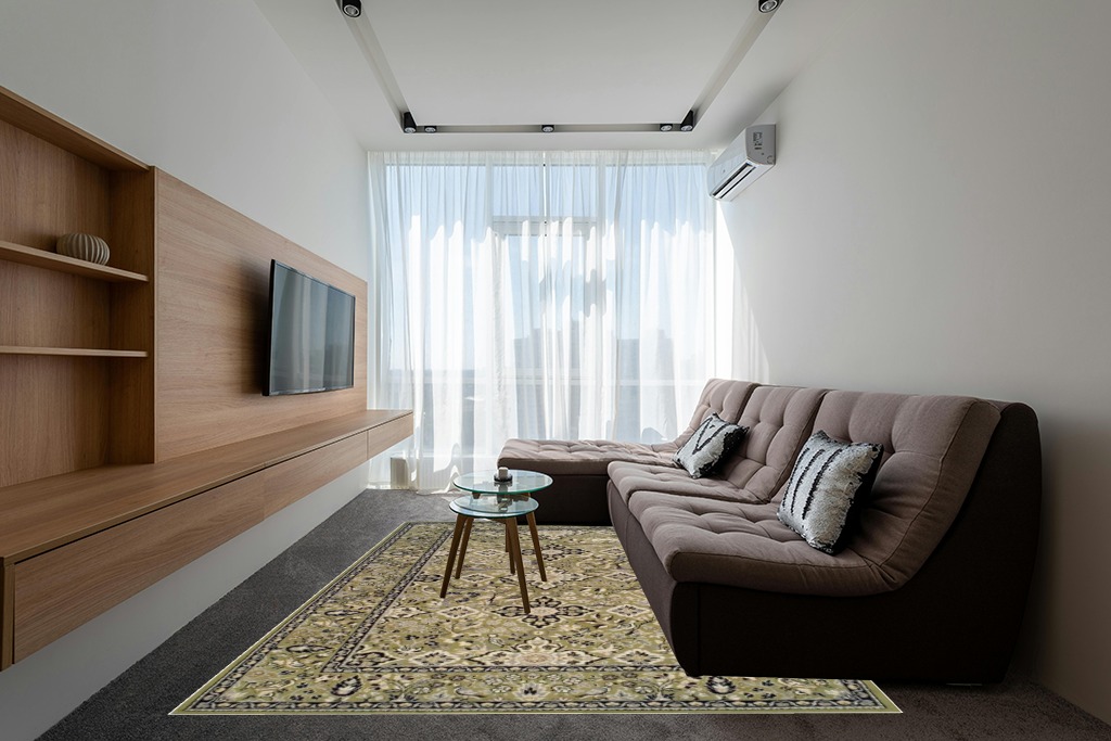 Jute rug decorating ideas in Grey Living Room with Brown Couch