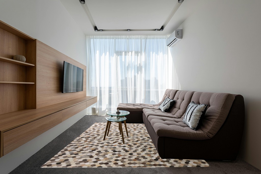 Rugs on grey carpet ideas in Grey Living Room with Brown Couch