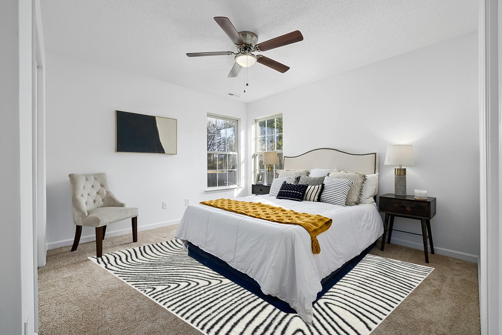 Cute rug ideas in White and Yellow Modern Bedroom