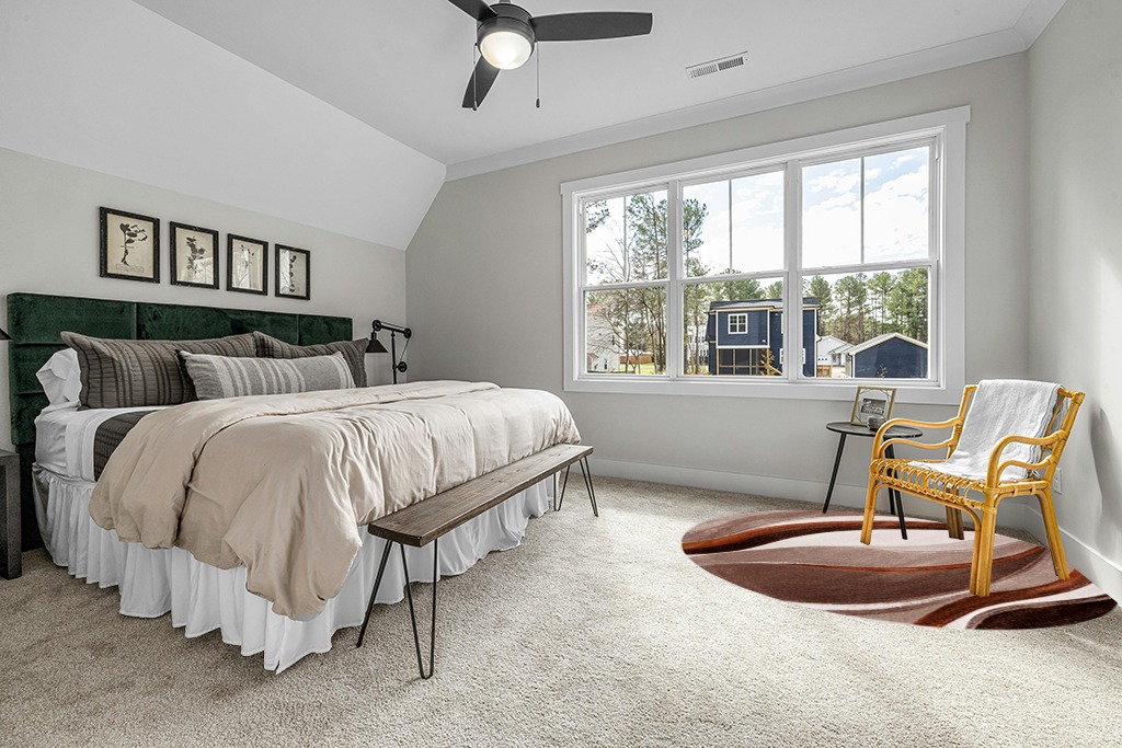 SAFAVIEH Hollywood Collection Area Rug - 6'7" Round, Beige & Brown, Mid-Century Modern Design, Non-Shedding & Easy Care, Ideal for High Traffic Areas in Living Room, Bedroom (HLW766B) in Grey Traditional Bedroom with King Bed