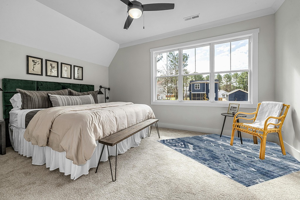 Unique Loom Portland Collection Southwestern Inspired Striped Tone-on-Tone Area Rug (8' 0 x 8' 0 Square, Blue/ Gray) in Grey Traditional Bedroom with King Bed