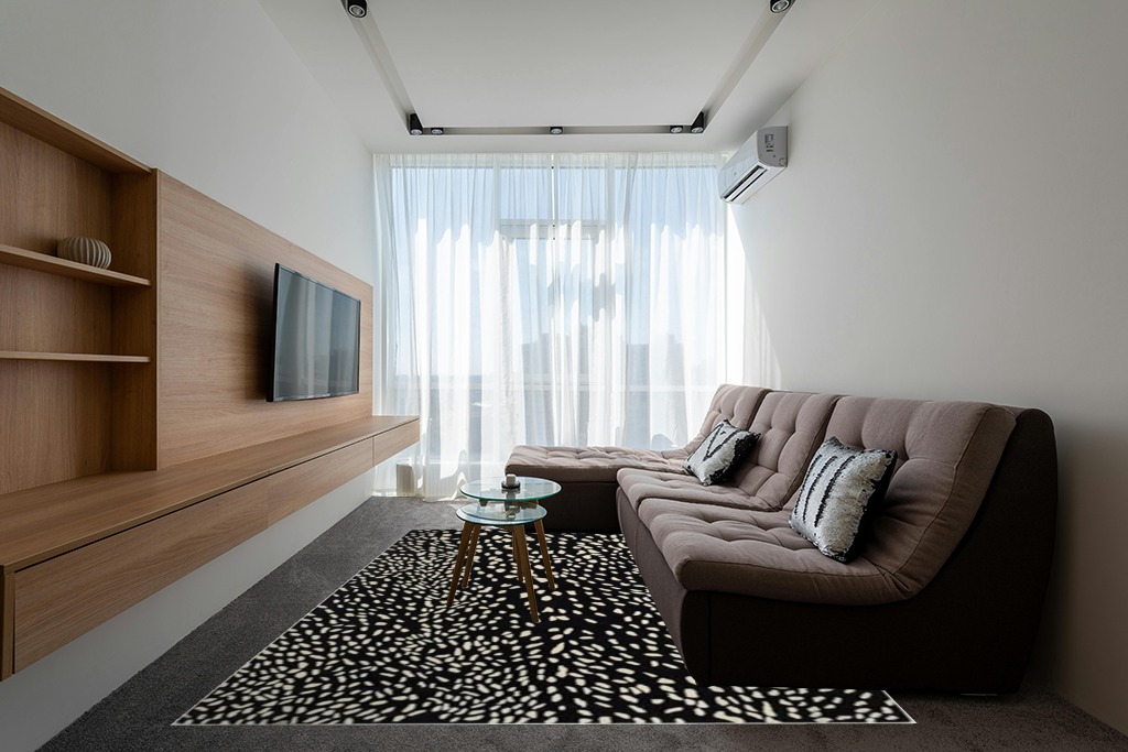 Anteleope Wool Area Rug Animal Print Contemporary Handmade Tuffted 100% Wool High Traffic Indore Area Rugs Soft & Durable for Living Room Bedroom (Black & White, 8X10 FEET) in Grey Living Room with Brown Couch