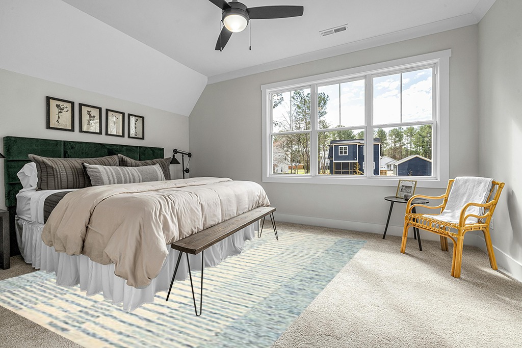 Large rug ideas in Grey Traditional Bedroom with King Bed