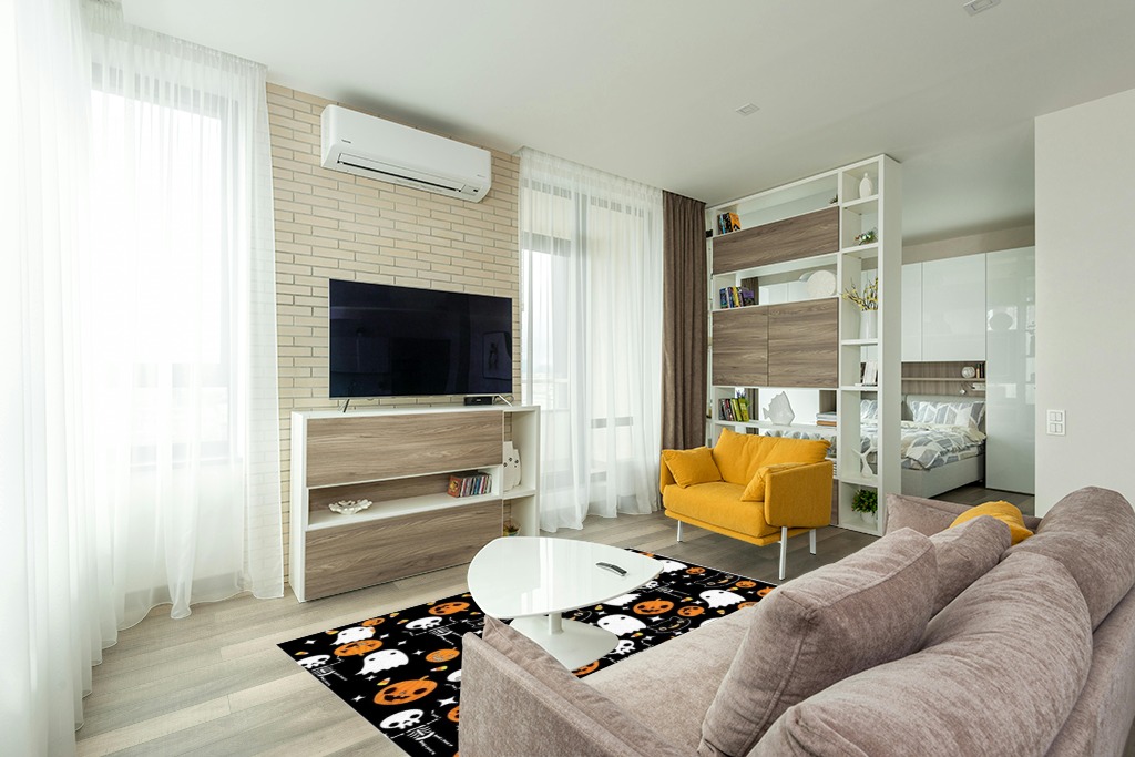 Are black rugs a bad idea in Light Modern Living Room with TV