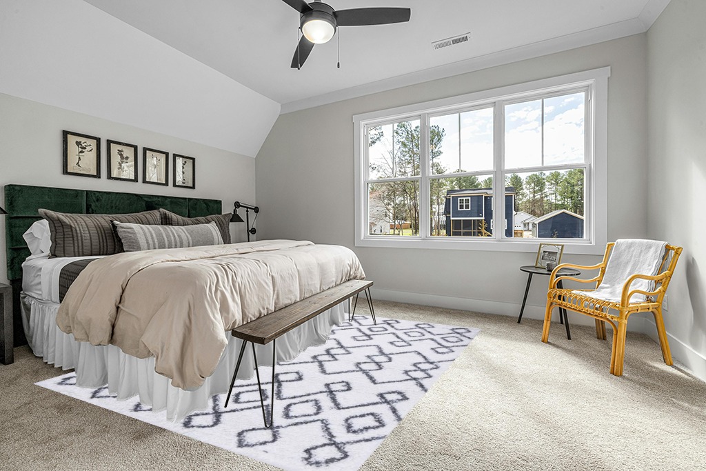 Grey room rug ideas in Grey Traditional Bedroom with King Bed