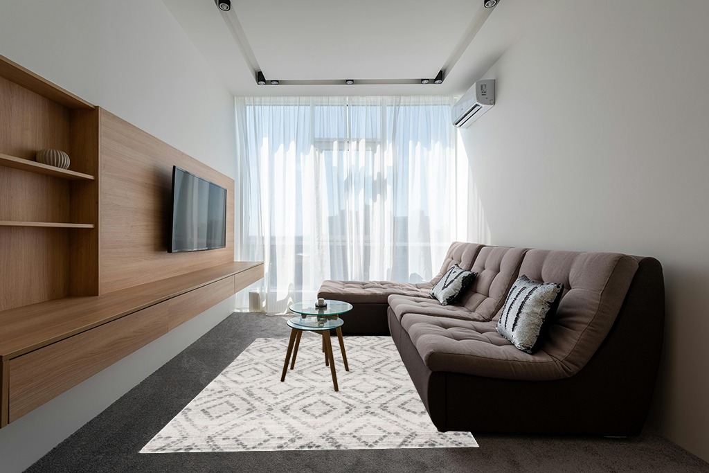 SAFAVIEH Adirondack Collection Area Rug - 6' x 9', Light Grey & Grey, Modern Diamond Distressed Design, Non-Shedding & Easy Care, Ideal for High Traffic Areas in Living Room, Bedroom (ADR131C) in Grey Living Room with Brown Couch