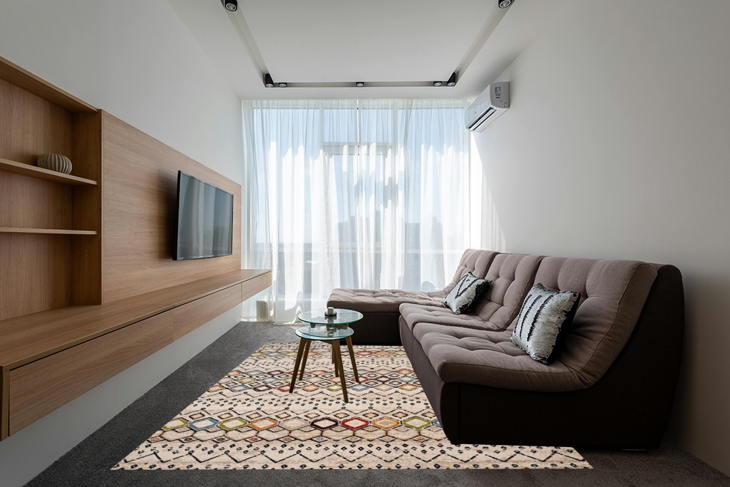 Living room ideas persian rug in Grey Living Room with Brown Couch