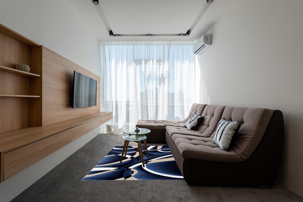 Persian Area Rugs 2305 Modern Abstract Area Rug Carpet, Navy / 5 x 7,2305 Navy 5x7 in Grey Living Room with Brown Couch