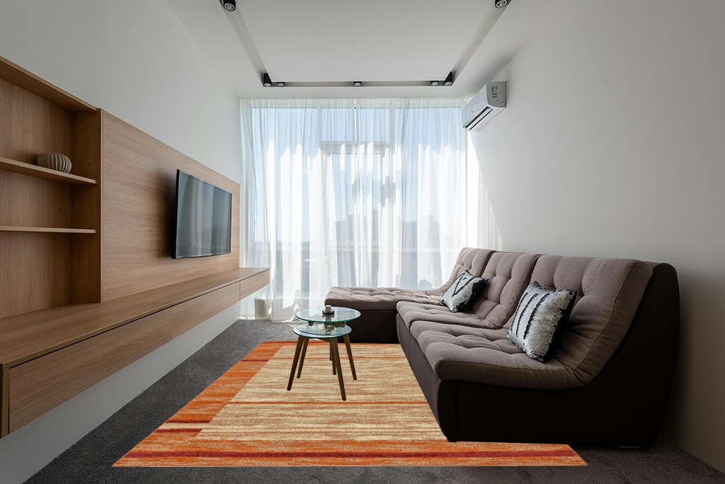 Unique Loom Autumn Foilage Area Rug - 8' x 10' Terracotta/Beige in Grey Living Room with Brown Couch