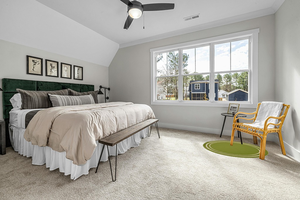 Round rug decorating ideas in Grey Traditional Bedroom with King Bed