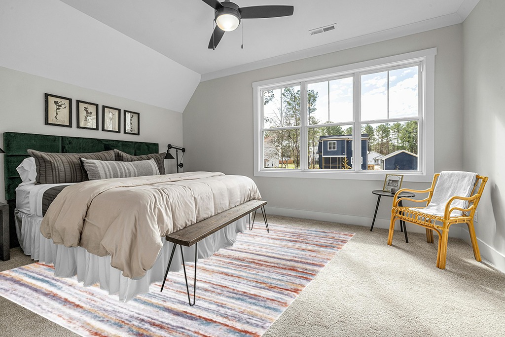 Large rug ideas in Grey Traditional Bedroom with King Bed